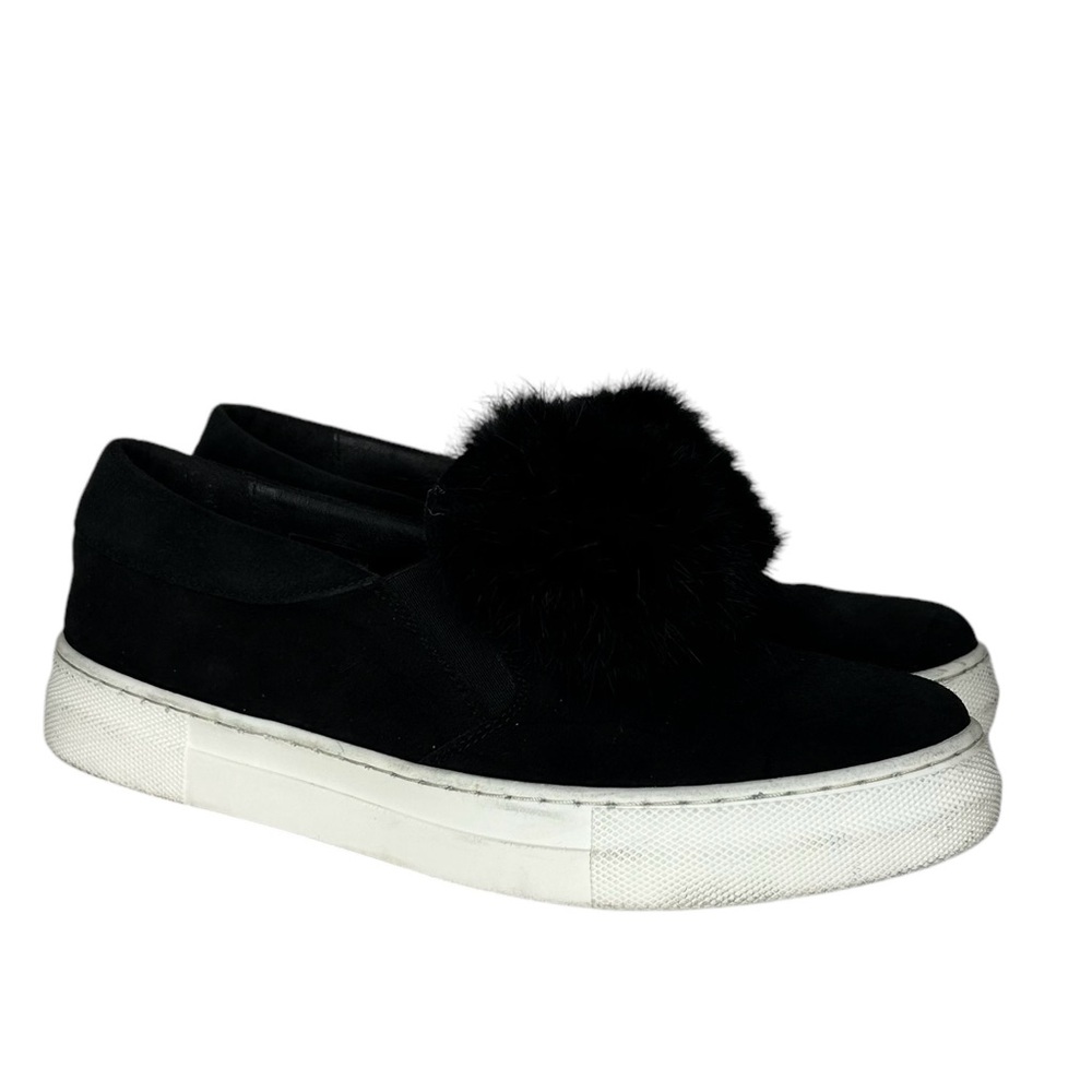 SESTO MEUCCI Womens Size 40 Black‎ Suede Fur Pompom Slip On Sneaker Loafer Shoes